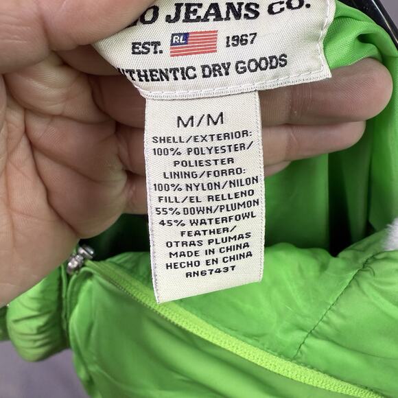 Vintage Ralph Lauren Polo Jeans Co Puffer Jacket Womens Large Lime Green Down - Picture 9 of 9